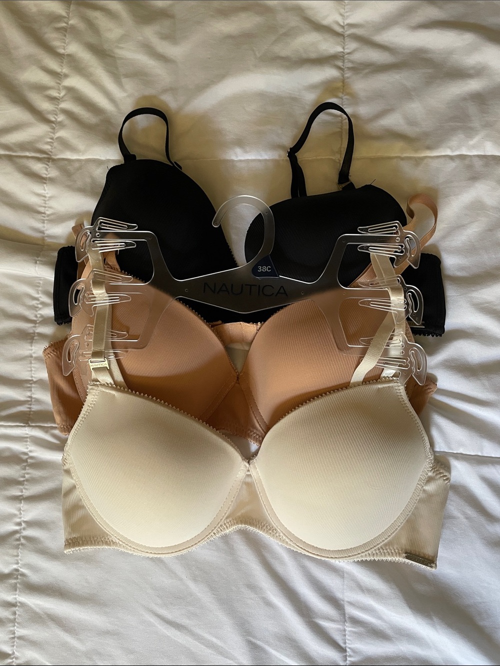 Nautica 3-Pack Everyday Bras — Black, Nude, Cream